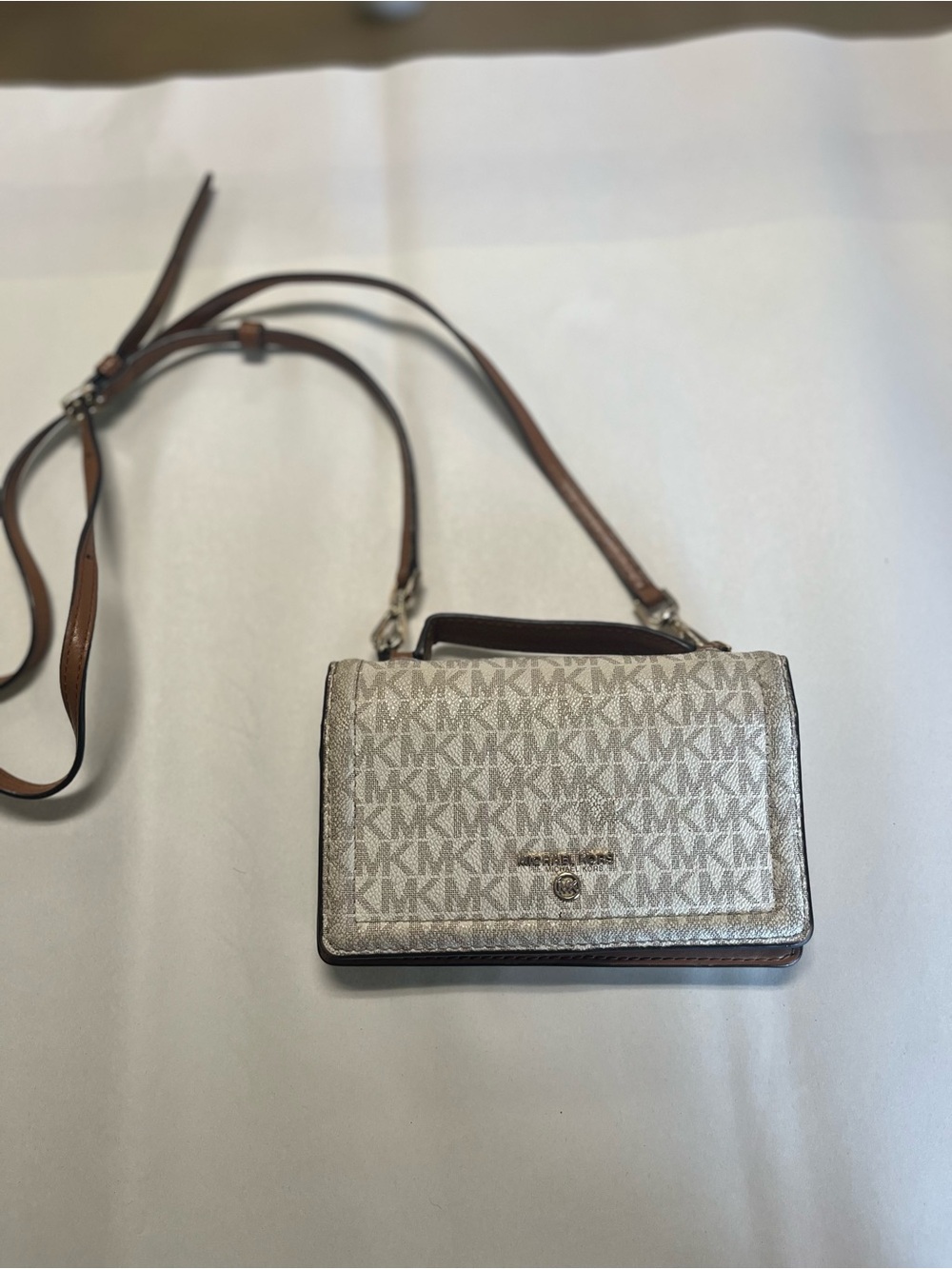 Michael Kors Tan & Beige MK Logo Crossbody Bag